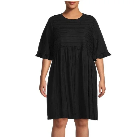 Terra & Sky Women S Plus Size Textured Knit Babydoll Dress with Short Sleeves 2X - Picture 1 of 4